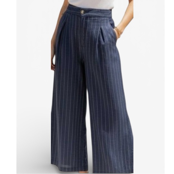 H by Halston Pants - H by Halston 100% linen high waisted pinstriped wide leg pants women size 6